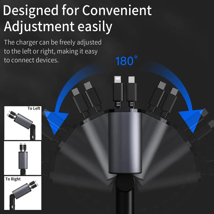4-in-1 Retractable Car Charger | Fast Charging for All Devices